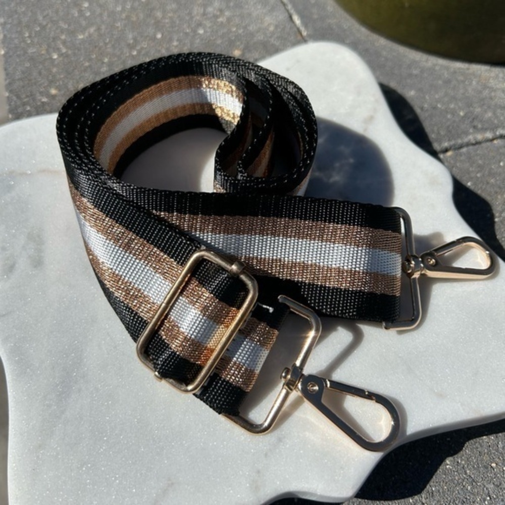 Fashion Strap for Purses or Crossbody Bags Black Gold White Stripe - Picture 2 of 3